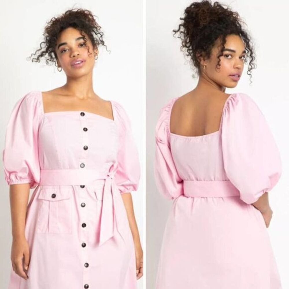 NEW Eloquii‎ pink Puff Sleeve Dress with Pocket Detail, 20 - Picture 2 of 16